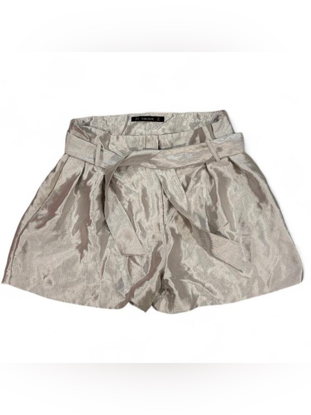 Zara silver metallic high waist shorts with belt